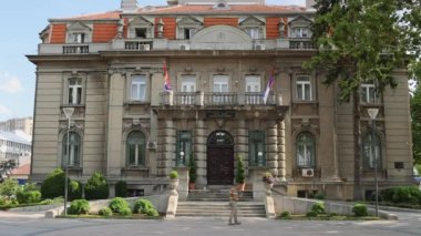 Nis, Serbia - August 04, 2022: Mayor Office Town Hall Government Building in City Centre Hot Summer Day.