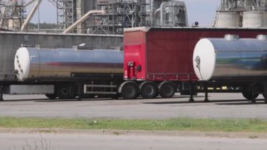 Lapovo, Serbia - August 04, 2022: Lorry Trucks and Trailers in Front of Factory Waiting for Cargo Load.