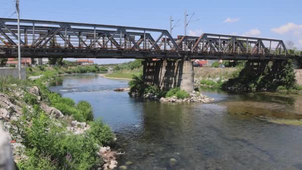 Old Iron Railway Bridge Nisava River Hot Summer Day — Video