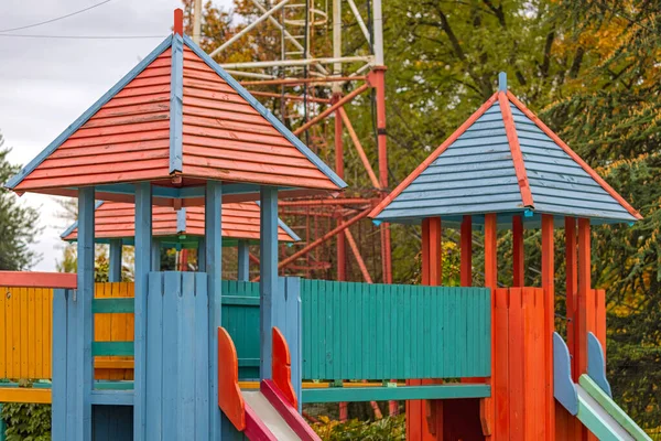 Slide Bridge Wooden Castle Playground Kids — Foto de Stock
