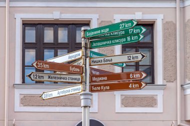 Tourist Attraction Directional Pole With Distance Cyrillic