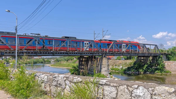 City Train Railway Bridge Nisava River Summer Day — ストック写真