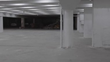 Large Empty Factory Hall Building White Interior Lights On pan
