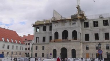 Budapest, Hungary - July 31, 2022: Construction Site at Buda Castle Palace of Archduke Joseph Former Headquarter of the Hungarian Red Cross pan.