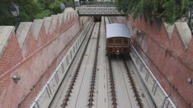 Budapest, Hungary - July 31, 2022: Buda Castle Hill Funicular Budavari Siklo Railway Line in Capital City.