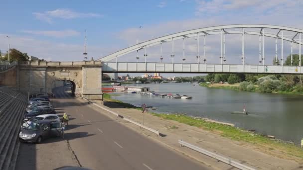 Szeged Hungary August 2022 Downtown Bridge Belvarosi Tisza River Hot — Vídeo de Stock