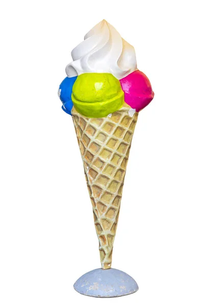 Ice Cream Cone Three Scoops Cream Top Isolated — Fotografia de Stock