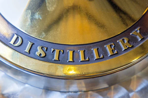 Engraved Brass Metal Sign Distillery Production Equipment — Stock Fotó