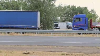 Long Queue of Lorry Cargo Trucks Stucked at Europe Border Entry