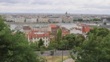Danube River in Hungarian Capital City Budapest at Cloudy Summer Overcast Day