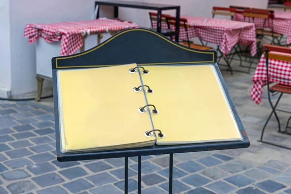 Open Restaurant Menu at Free Standing Holder Copy Space