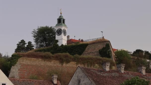 Clock Tower Petrovaradin Fortress Summer Day — 图库视频影像