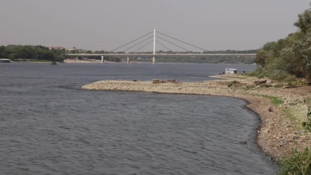Low Tide Water Danube River Novi Sad Serbia Summer Day — Stockvideo