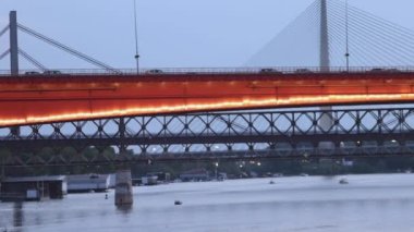 Gazela Bridge Over River Sava Belgrade Dusk pan