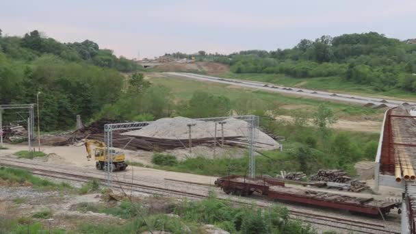 Road Bridge Overpass Railroad Network Construction Site Pan — Stockvideo
