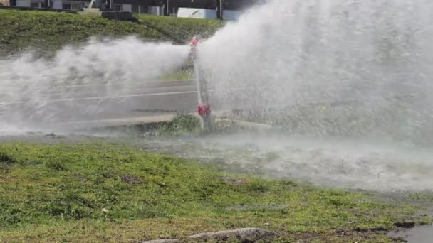 Fire Hydrant Spraying High Pressure Water Street — Vídeo de Stock