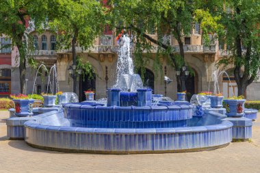 Clean Water at Blue Tiles Fountain Landmark Subotica Summer Day