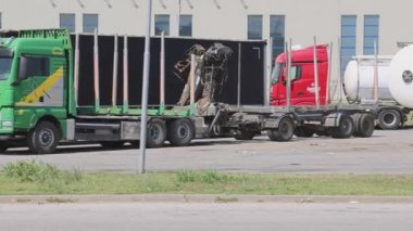 Lapovo, Serbia - August 04, 2022: Semi Trucks and Trailers in Front of Factory Waiting for Cargo Load.