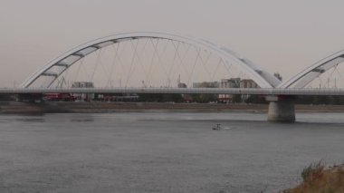 Novi Sad, Serbia - August 19, 2022: Zezelj Bridge Over Danube River in Novi Sad Serbia Summer Day.