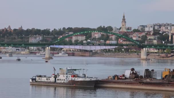 Belgrade Serbia August 2022 Tug Boat Moored Sava River Old — Stock Video