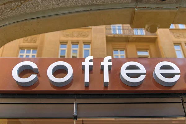 White Letters Sign Coffee Shop Window — Stock Fotó