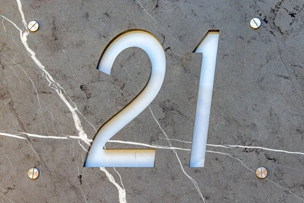 Engraved Number Twenty One Marble Tile Stone Wall — Φωτογραφία Αρχείου