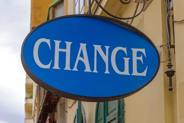 Money Change Blue Oval Sign Exchange Office