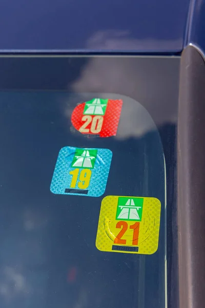스위스 2022 Three Swiss Road Tax Stickers Vignette Car Windshield — 스톡 사진