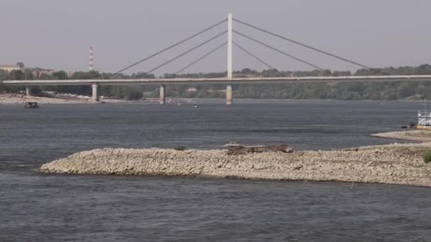 Low Tide Water River Donau Buurt Van Novi Sad Hot — Stockvideo