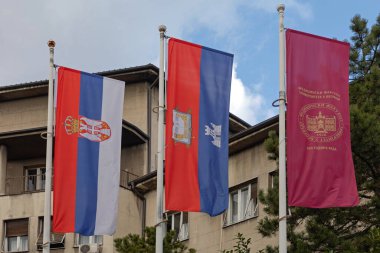 Belgrad, Sırbistan - 18 Şubat 2021: Belgrad Üniversitesi Tıp Fakültesi Kış İnşaat Günü Başkent 'te.