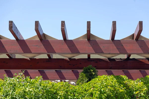 Wooden Beams Canvas Sun Shade Canopy Terrace — Fotografia de Stock