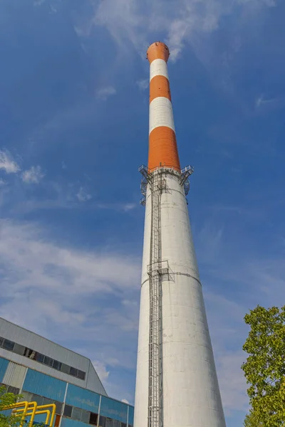 Red White Tall Chimney Concrete Structure Thermo Plant — Stock Photo, Image