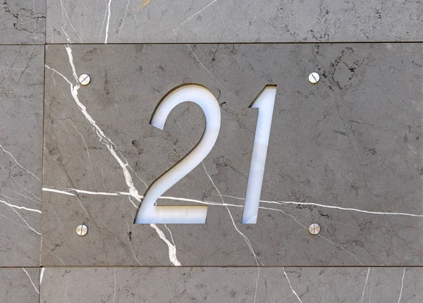 Engraved Number Twenty One Marble Tile Stone Wall — Foto de Stock