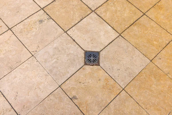 Water Drain Fixture Marble Tiles Floor Bathroom — Stock Photo, Image