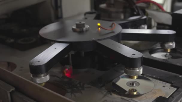Compact Disc Maker Machine Production Process Factory Tech Dvd — Stock Video