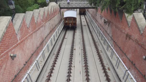 Βουδαπέστη Ουγγαρία Ιουλίου 2022 Τουρίστες Σιδηροδρομική Γραμμή Funicular Budavari Siklo — Αρχείο Βίντεο