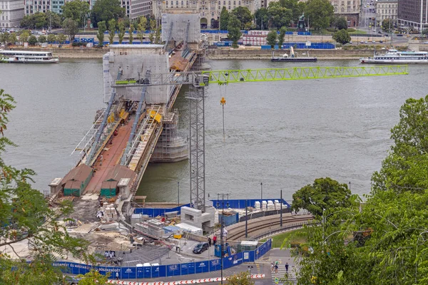 Budapest Hongrie Juillet 2022 Rénovation Pont Chaînes Szechenyi Sur Danube — Photo