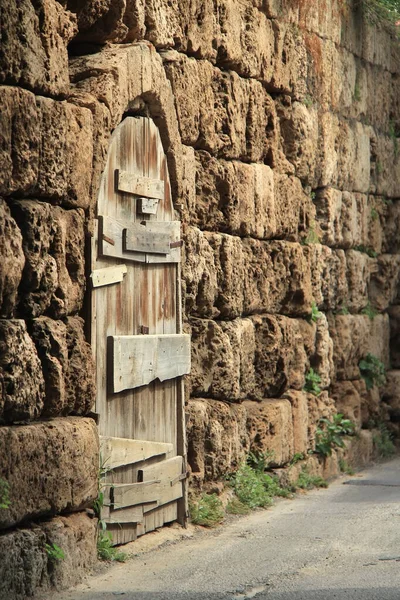 Wooden Door Closed Many Panes City Batroun Lebanon — Stock Photo, Image