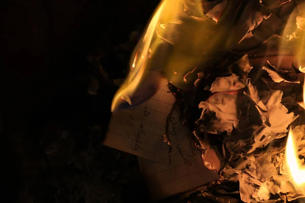 炎の中で焼かれる文書 — ストック写真