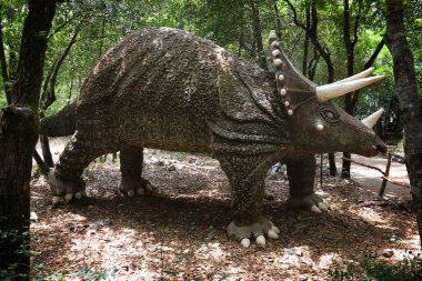 Ajaltoun, Lebanon - August 14, 2022. Satue of a Triceratops dinosaur in the Dino City Park in Ajaltoun, Lebanon.