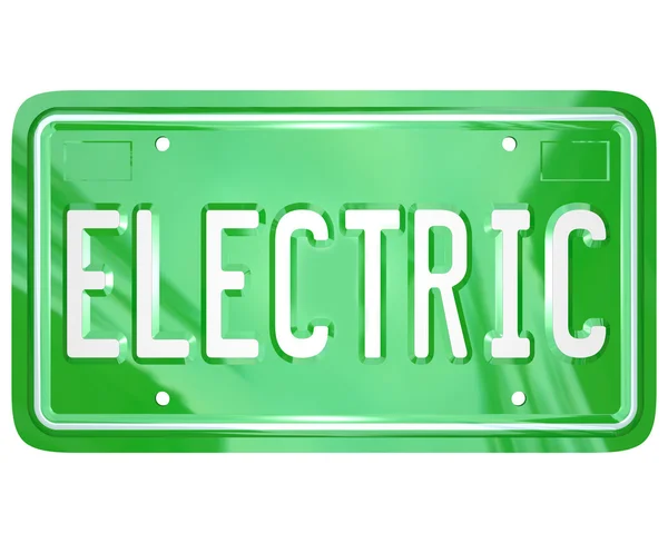 Słowo elektryczny samochód próżność rejestracyjnej zielony samochodowe — Zdjęcie stockowe