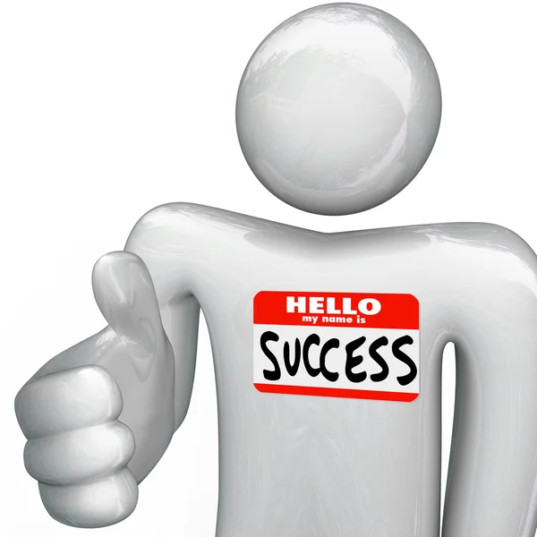 Hello My Name is Success Nametag Person Handshake — Stock Photo, Image