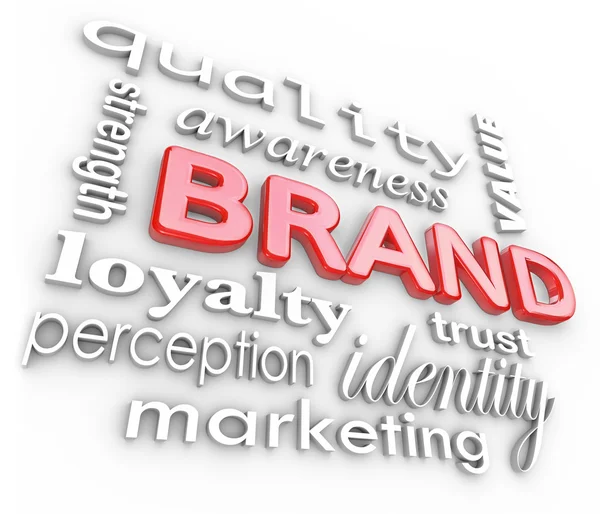 Marke Marketing Wörter Awareness Loyalty Branding — Stockfoto