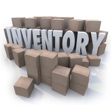 Inventory Word Stockpile Cardboard Boxes Oversupply Surplus clipart