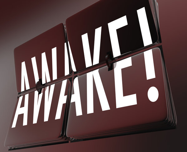 Awake Word on Retro Clock Flip Flip Tiles Waking Up for Work
