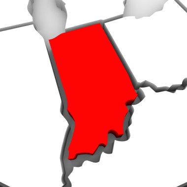 Indiana Red Abstract 3D State Map United States America clipart
