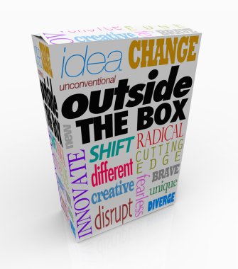 Outside the Box Words on Product Package Innovation clipart
