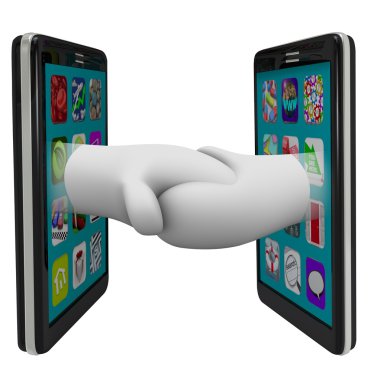 iki akıllı telefonlar el sallayarak veri paylaşımı