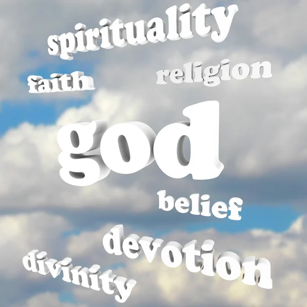 God spiritualiteit woorden religie geloof goddelijkheid toewijding — Stockfoto