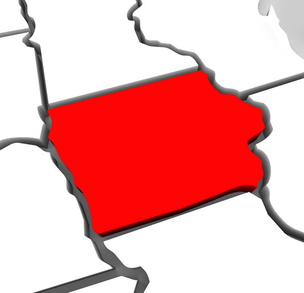 Iowa Red Abstract 3D State Map United States America